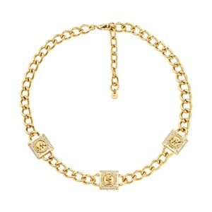Precious Metal-Plated Brass Pavé Lock Trio Necklace